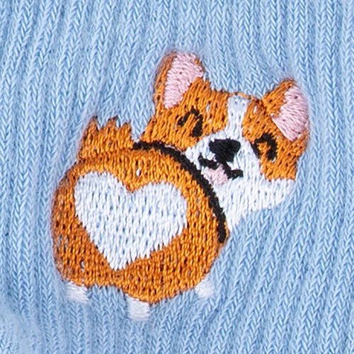 Corgi Love quarter socks – close-up detail of corgi print