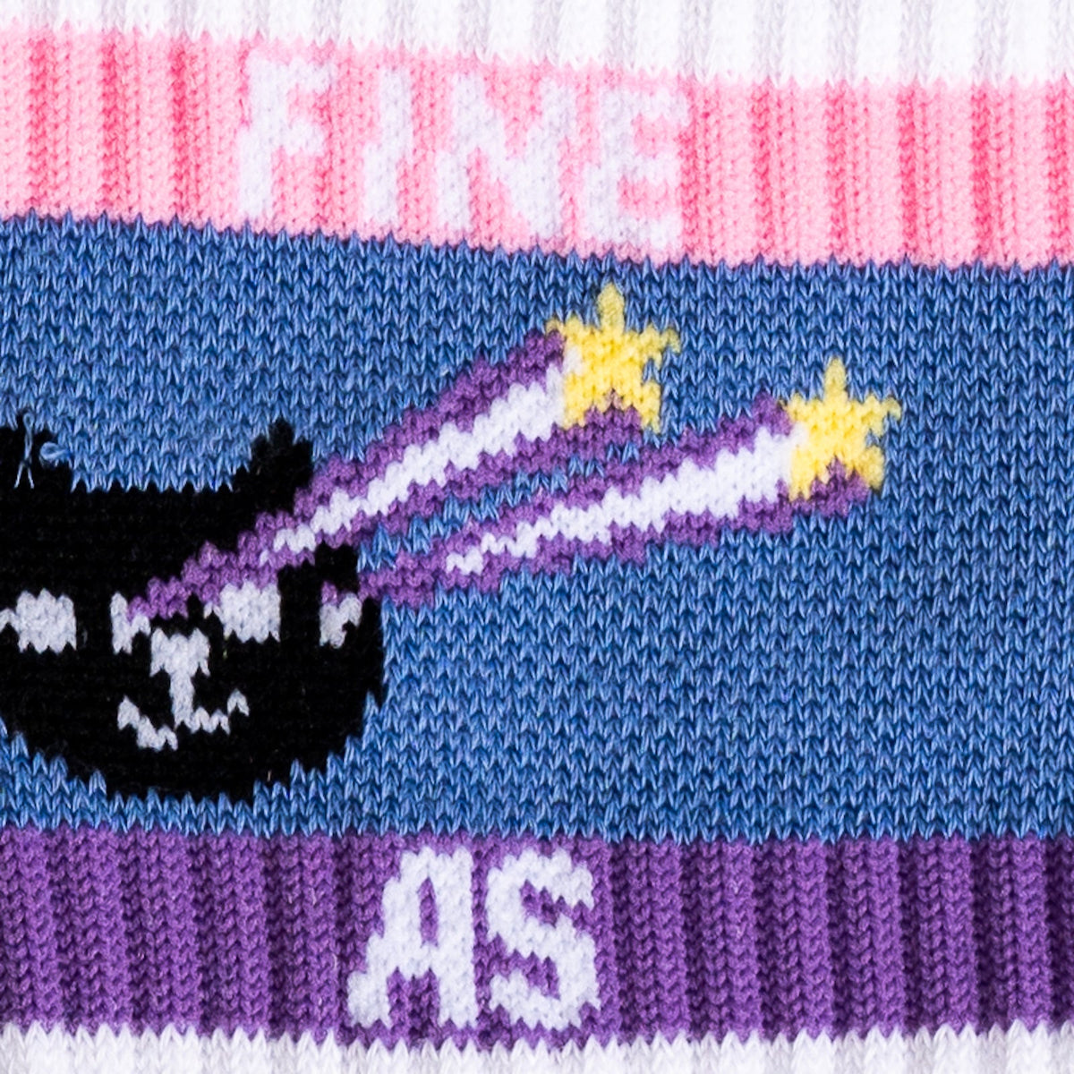 Feline Fine as Hell ribbed crew socks – close-up detail of cat print