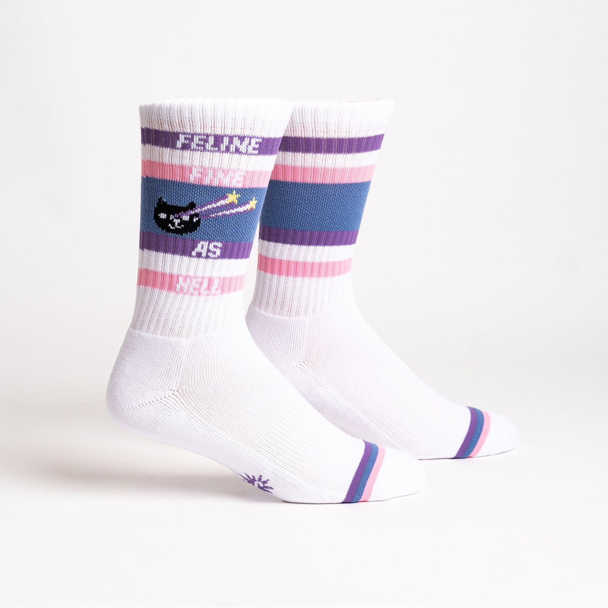 Feline Fine as Hell ribbed crew socks – leg form display