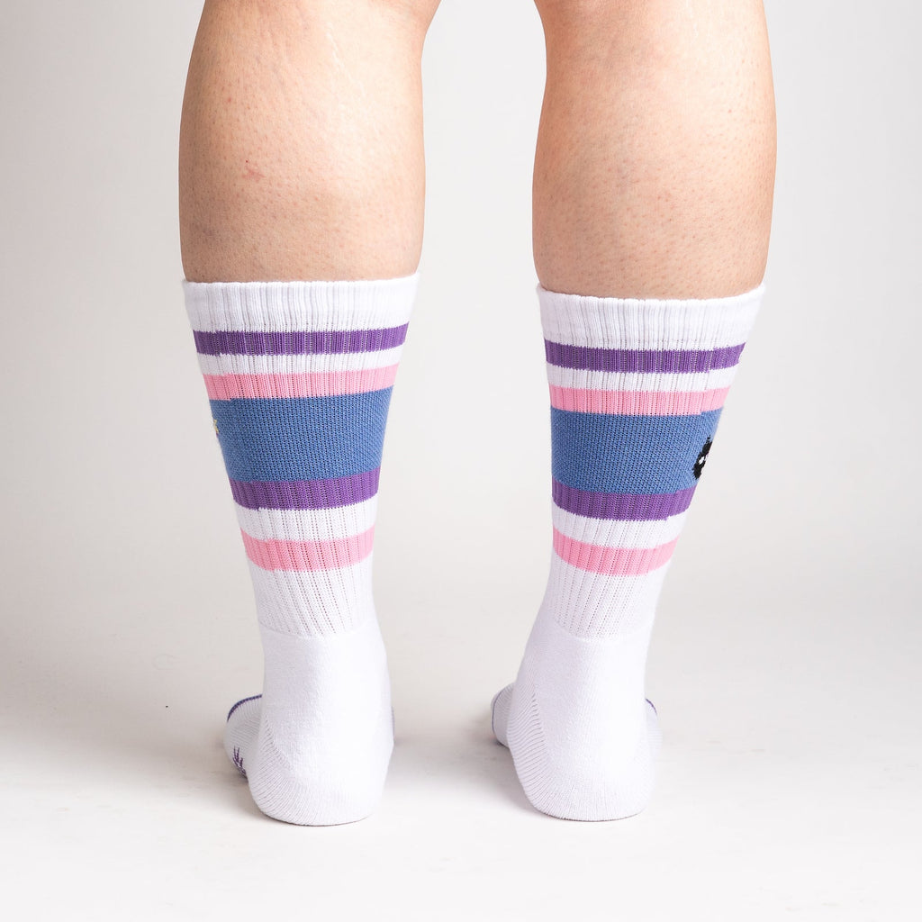 Feline Fine as Hell ribbed crew socks – model back view