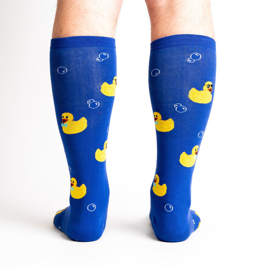 Rubber Duckie knee high socks – model back view