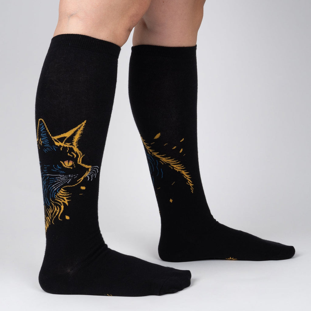 Night Cat Stretch-It Knee High Socks – black cat print, unisex